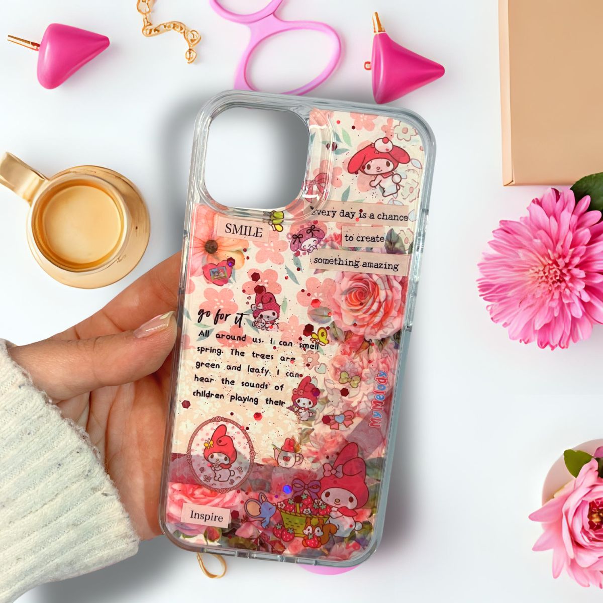 Funda Scrap My Melody Flores y Brillo