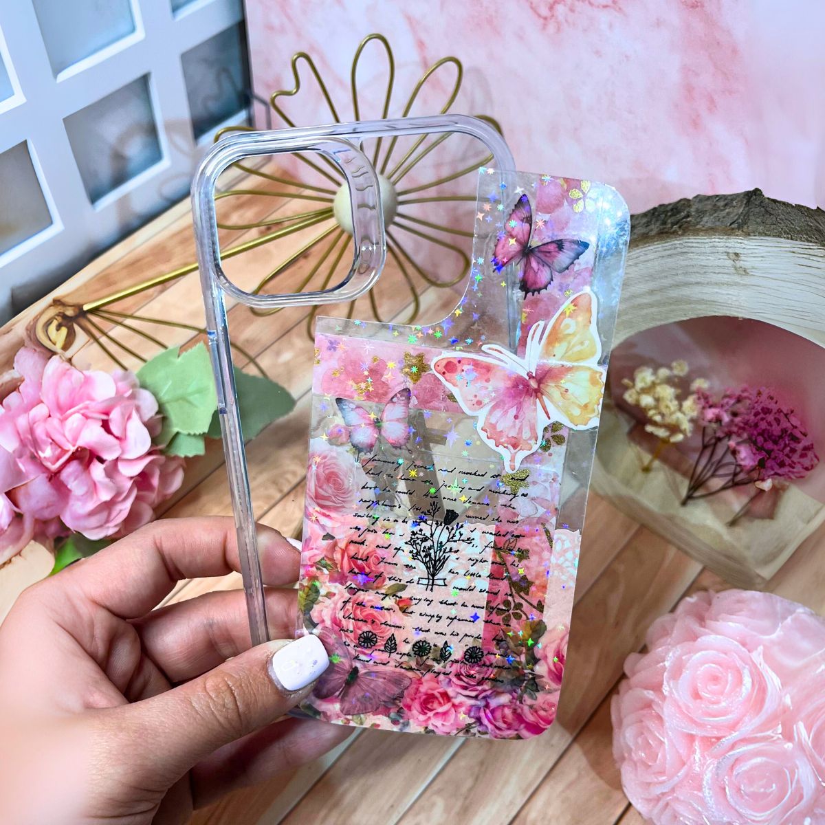 Funda scrap mariposa holografica fucsia